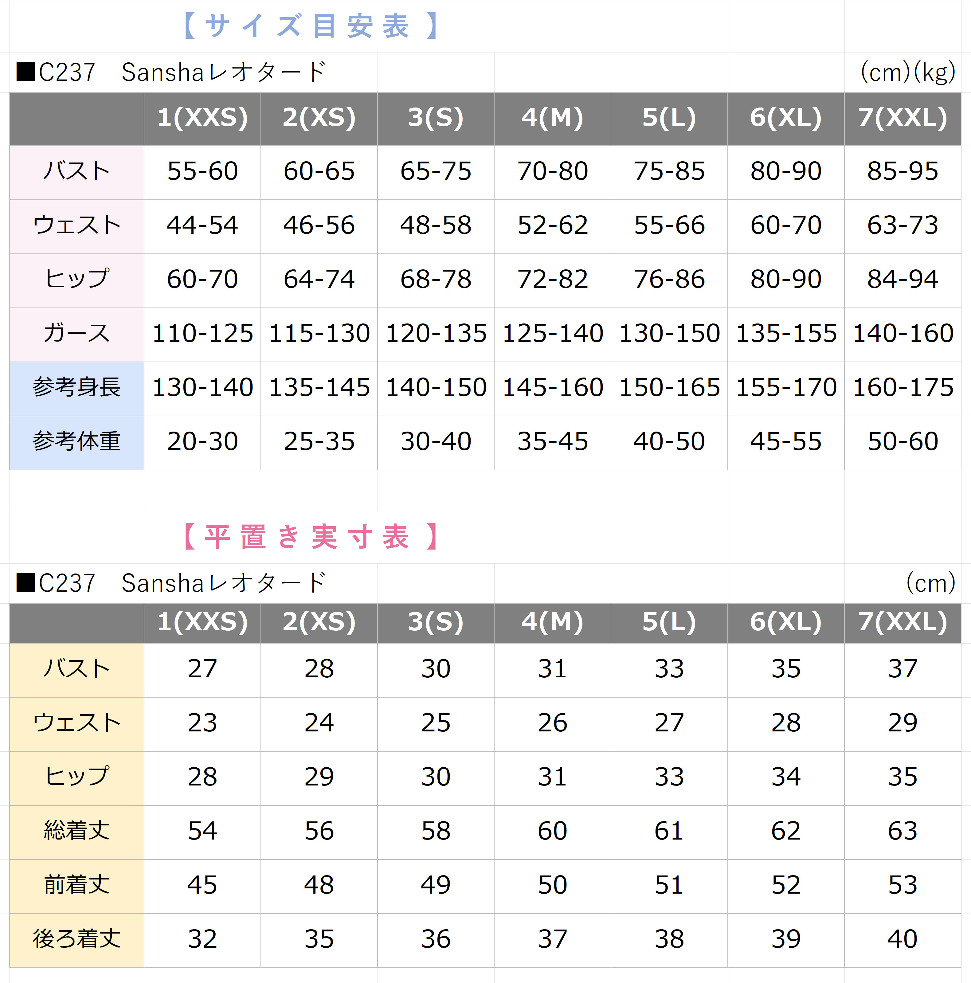 C237Cサイズ表