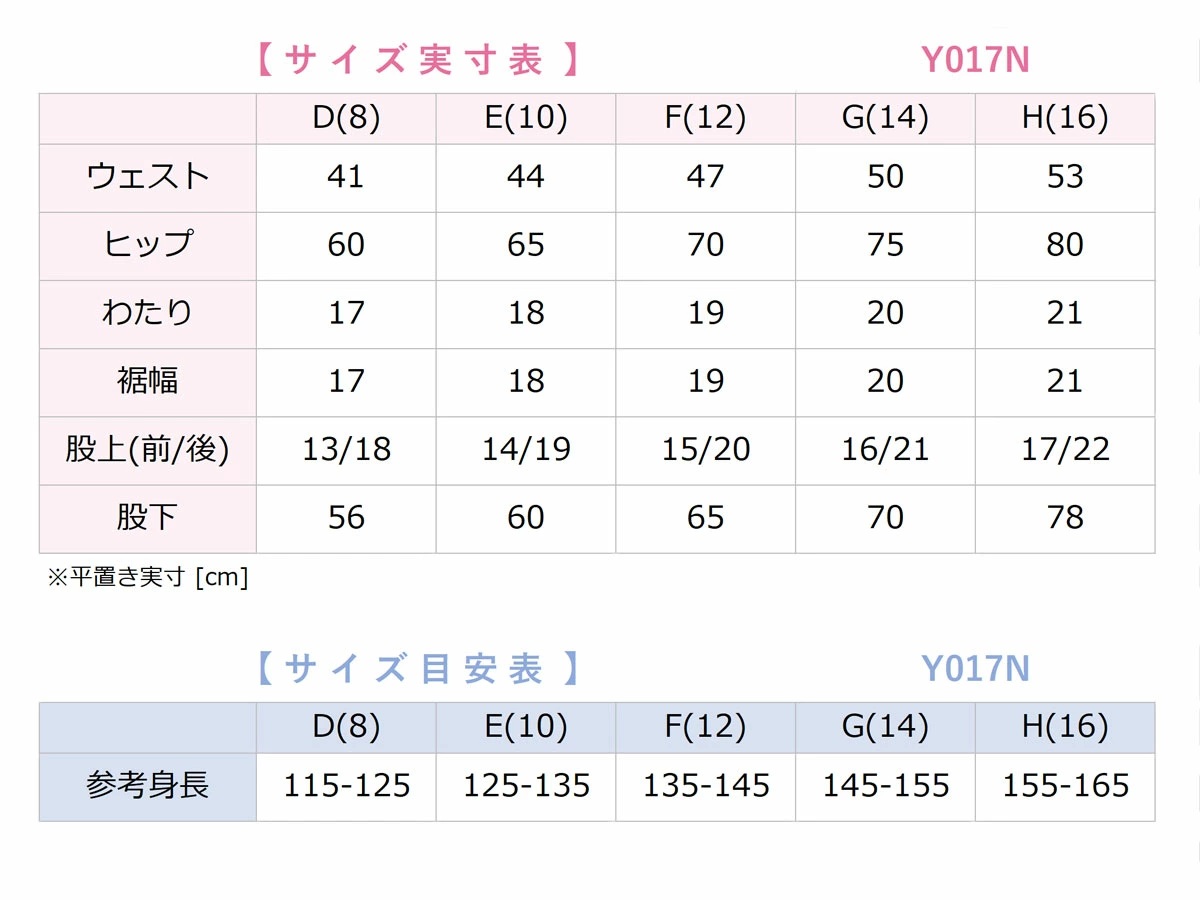 Y017Nサイズ目安表