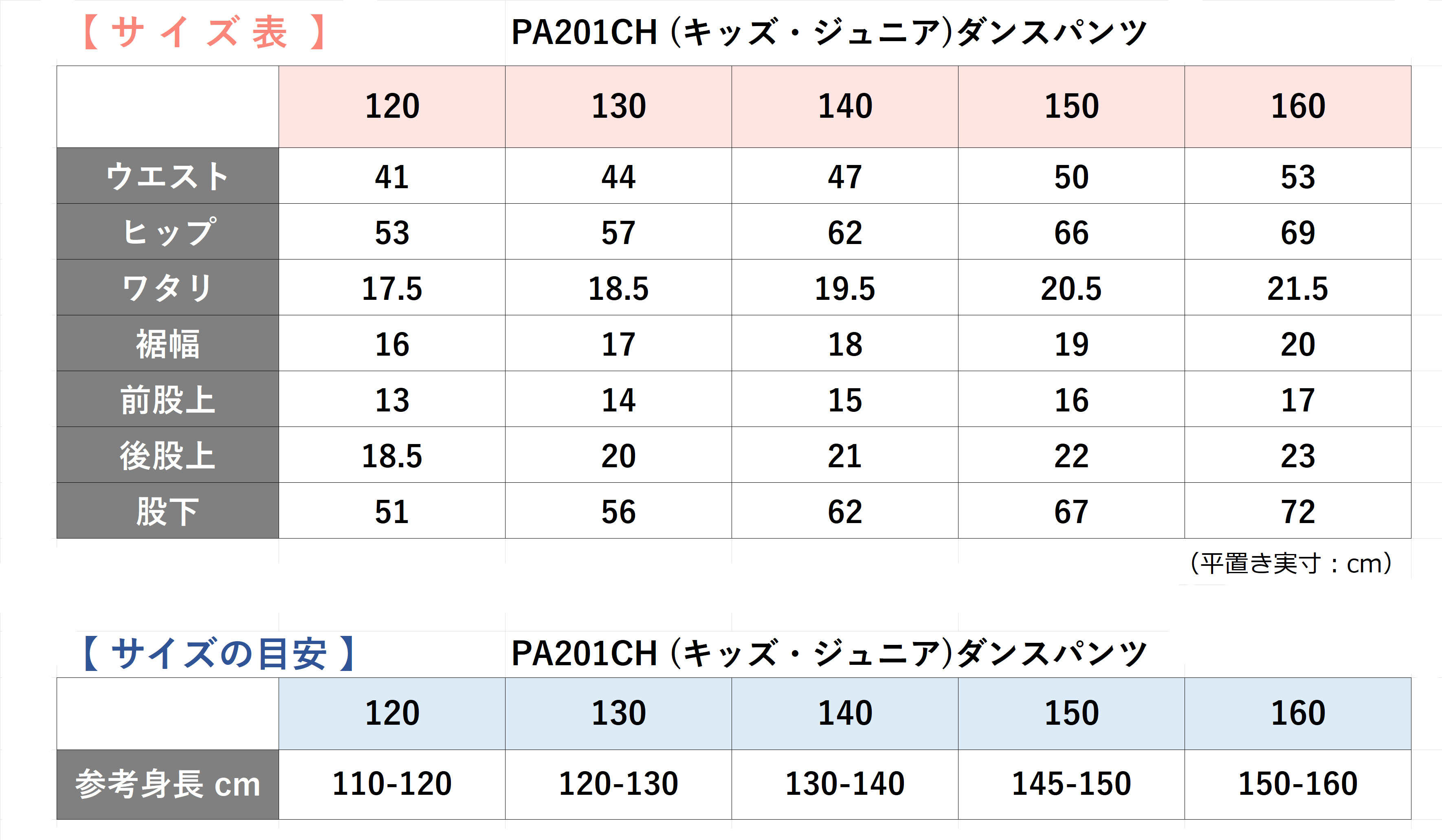 ZD201CHサイズ目安表